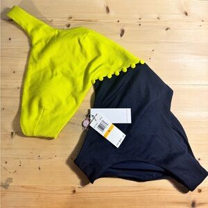 RED CARTER OFFICIAL Yellow and Navy One-Shoulder Swimsuit